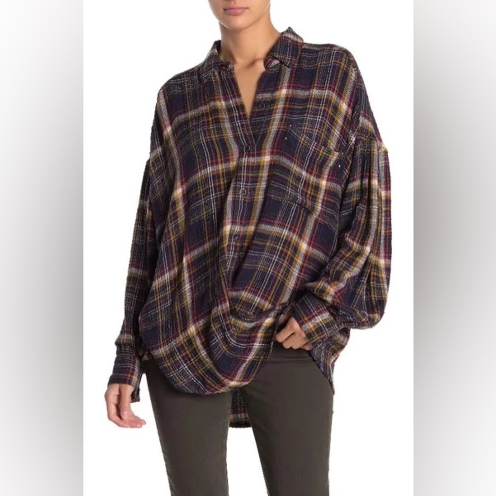 Free People Hidden Valley Plaid Button Front Shirt We The Free - Picture 2 of 16